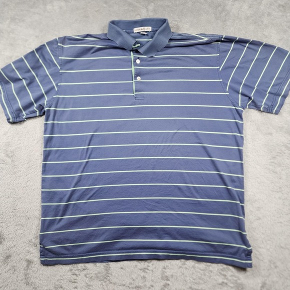 Peter Millar Polo Shirt Mens Medium Blue Striped Cotton Golf Casual Short Sleeve - Picture 2 of 10
